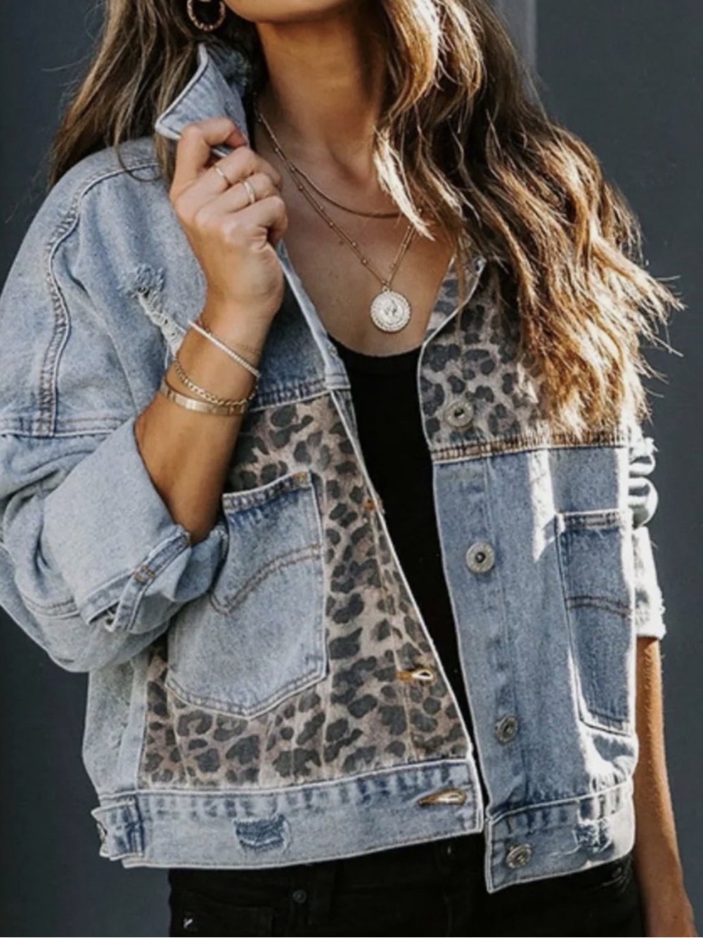 POL Leopard denim patchwork jacket - Picture 2 of 7